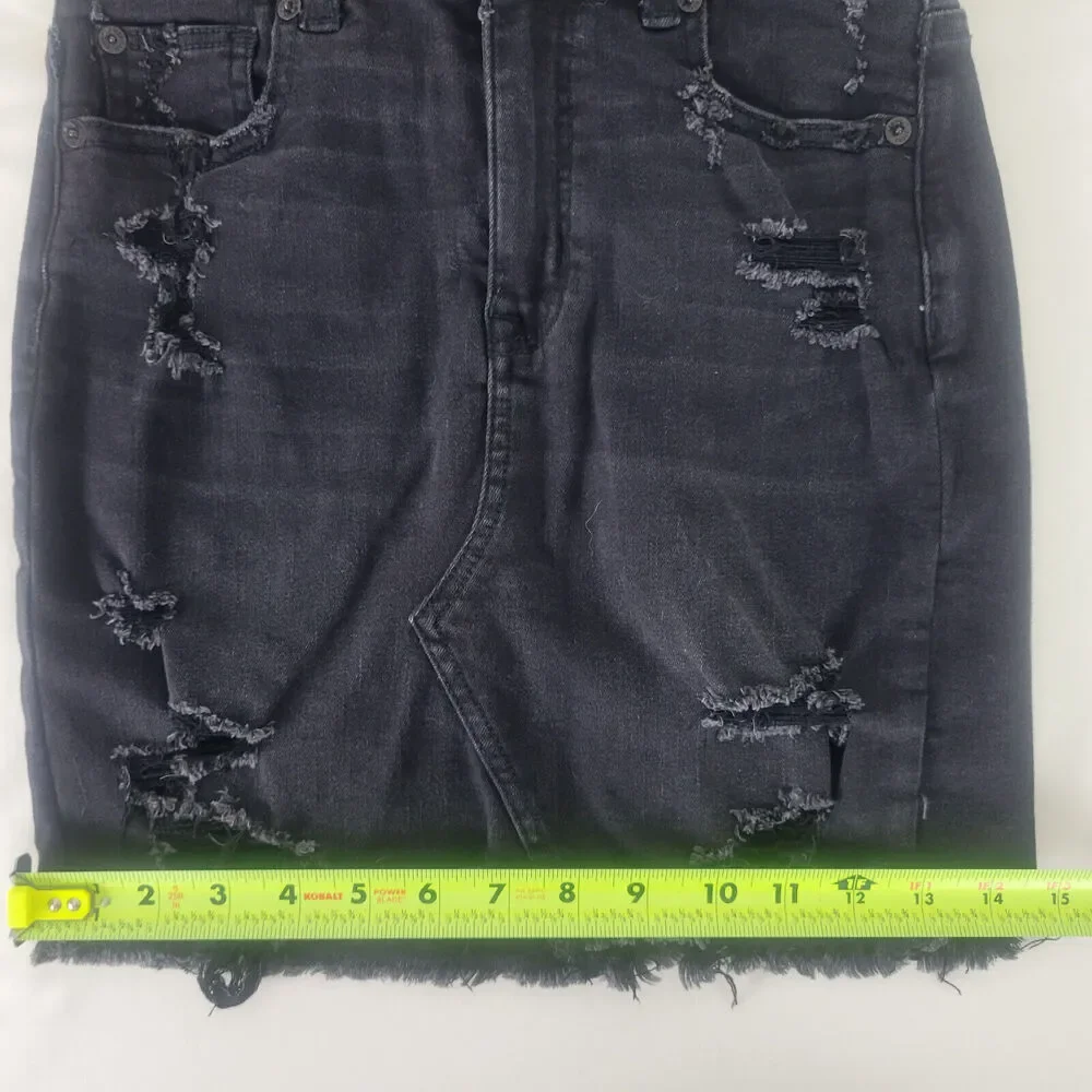 American Eagle Denim Mini Skirt Womens 00 Charcoal Destroyed‎ Raw Hem Distressed